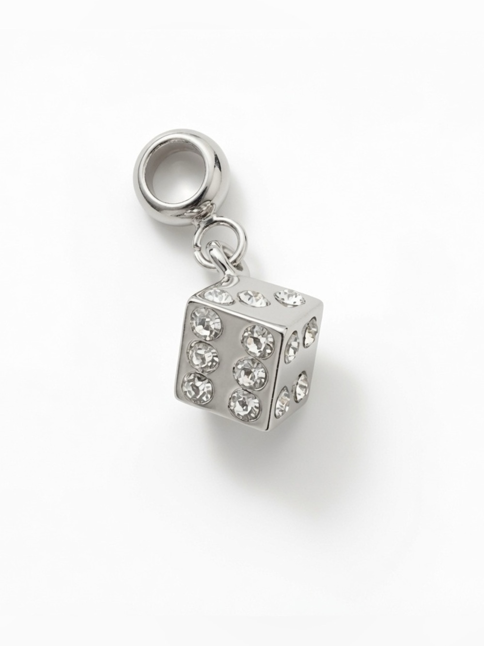 Silver Die / Dice  Rhinestones Dangle Charm Pandora Compatible